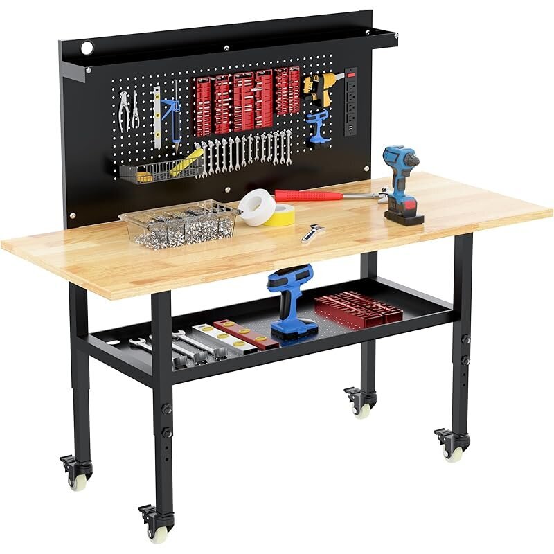 60-Inch Workbench - Adjustable Pegboard - CP Deals